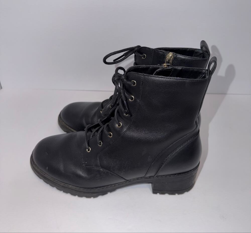 Cole Haan Grand 360 Black Leather Lace-Up Combat Ankle Boots Side Zip Size 9B